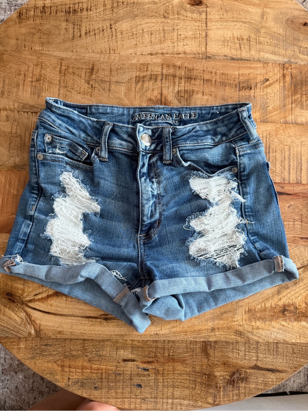 American Eagle jean Denim shorts High-Rise Shortie size 8 distressed